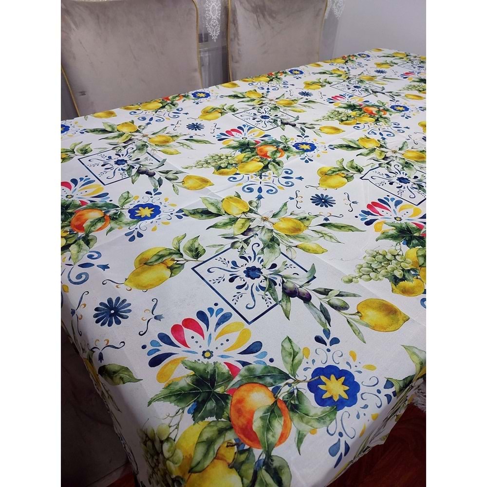 2 Adet Limon Portakal Desenli 3D Dikdörtgen Masa Örtüsü (160x200)