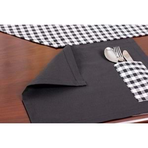 Tropik home Amerikan Servis Moena Dinner Runner Seti 6 Kişilik Set Siyah Ekose Desen Salon ve Masa Sunum Takımı