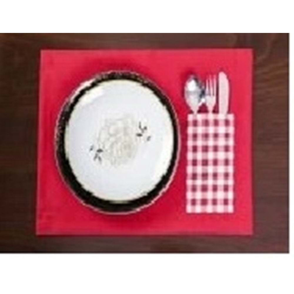 Tropik home Amerikan Servis Moena Dinner Runner Seti 6 Kişilik Set Kırmızı Ekose Desen Salon ve Masa Sunum Takımı