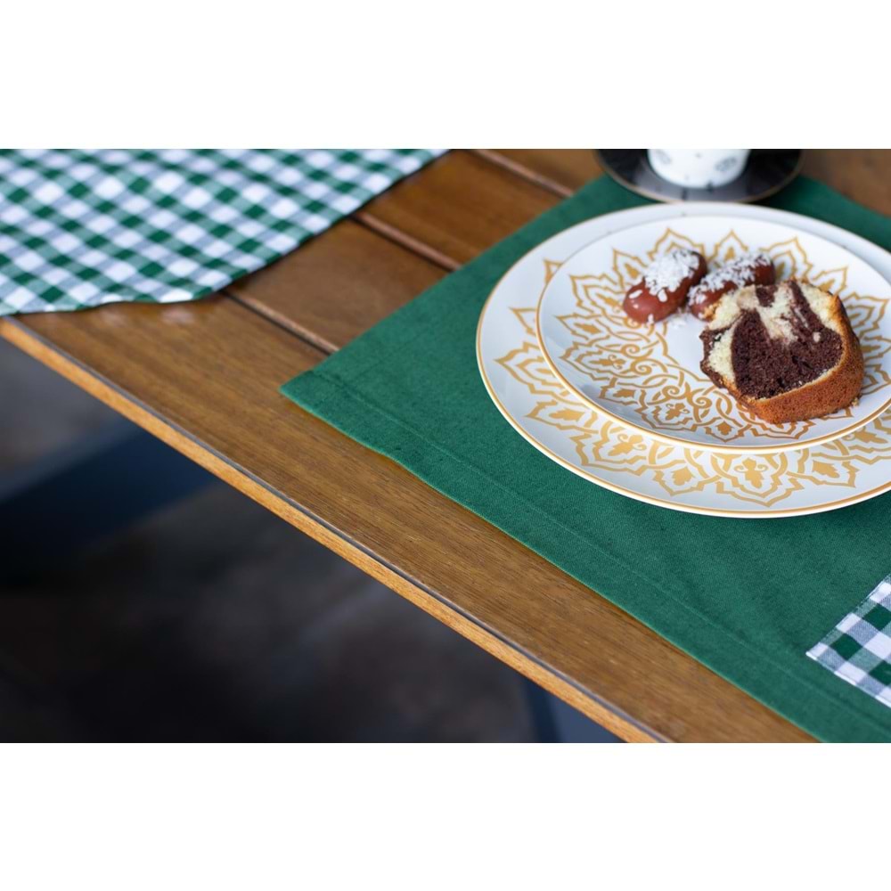 Tropik home Amerikan Servis Moena Dinner Runner Seti 6 Kişilik Set Yeşil Ekose Desen Salon ve Masa Sunum Takımı