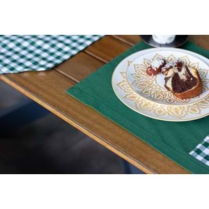 Tropik home Amerikan Servis Moena Dinner Runner Seti 6 Kişilik Set Yeşil Ekose Desen Salon ve Masa Sunum Takımı