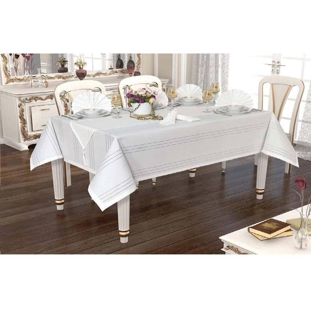 Beytuğ Golden Laurel Tablec Loths Masa Örtüsü 150*220 Beyaz