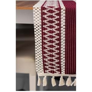 Beytuğ Tropik Pamuk Dantel Püsküllü Bordo Runner 1295-8