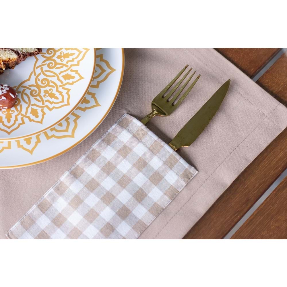 Tropik home Amerikan Servis Moena Dinner Runner Seti 6 Kişilik Set Kahve Ekose Desen Salon ve Masa Sunum Takımı