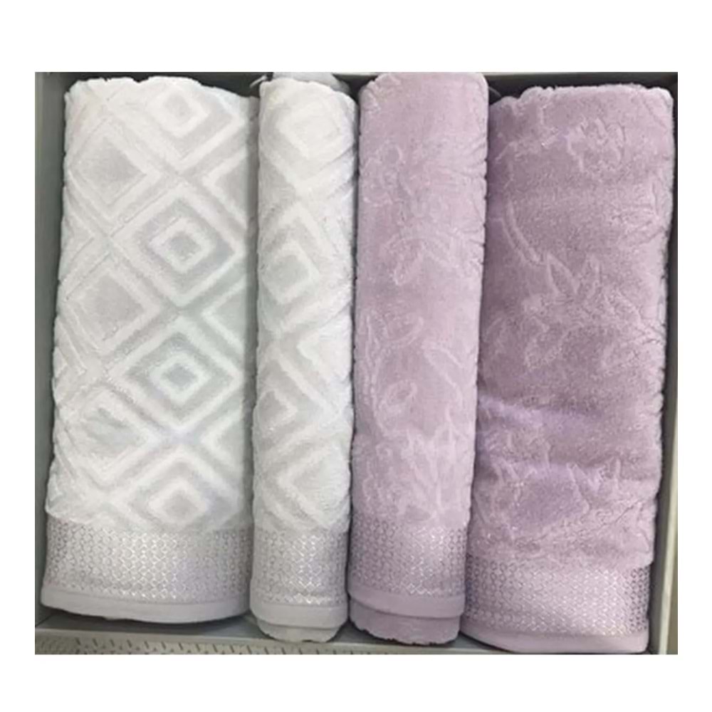 Özdilek 4 Parça Best Hamam Seti, Banyo Havlu Takımı-Pastoral Lila Gri