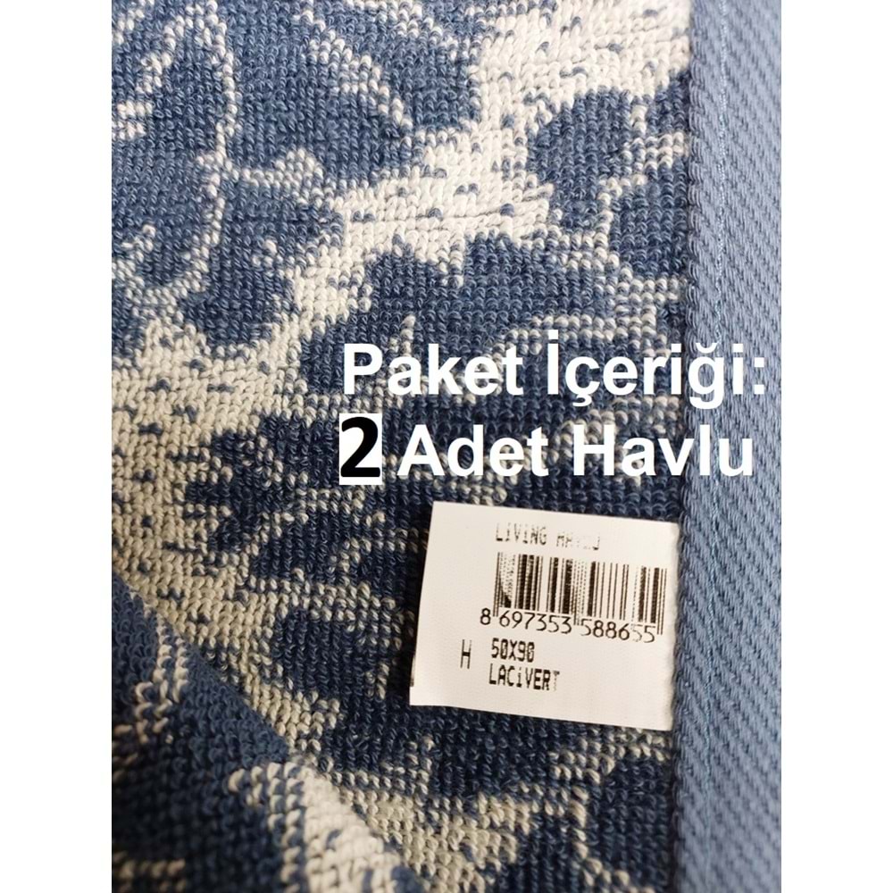 Özdilek 2li Pamuk El-Yüz Havlusu (50x90)-Living Lacivert
