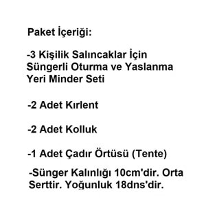 Mandaş Süngerli 3 Kişilik Salıncak Minder Seti (Pamuklu Kumaş)-Saatli Lacivert