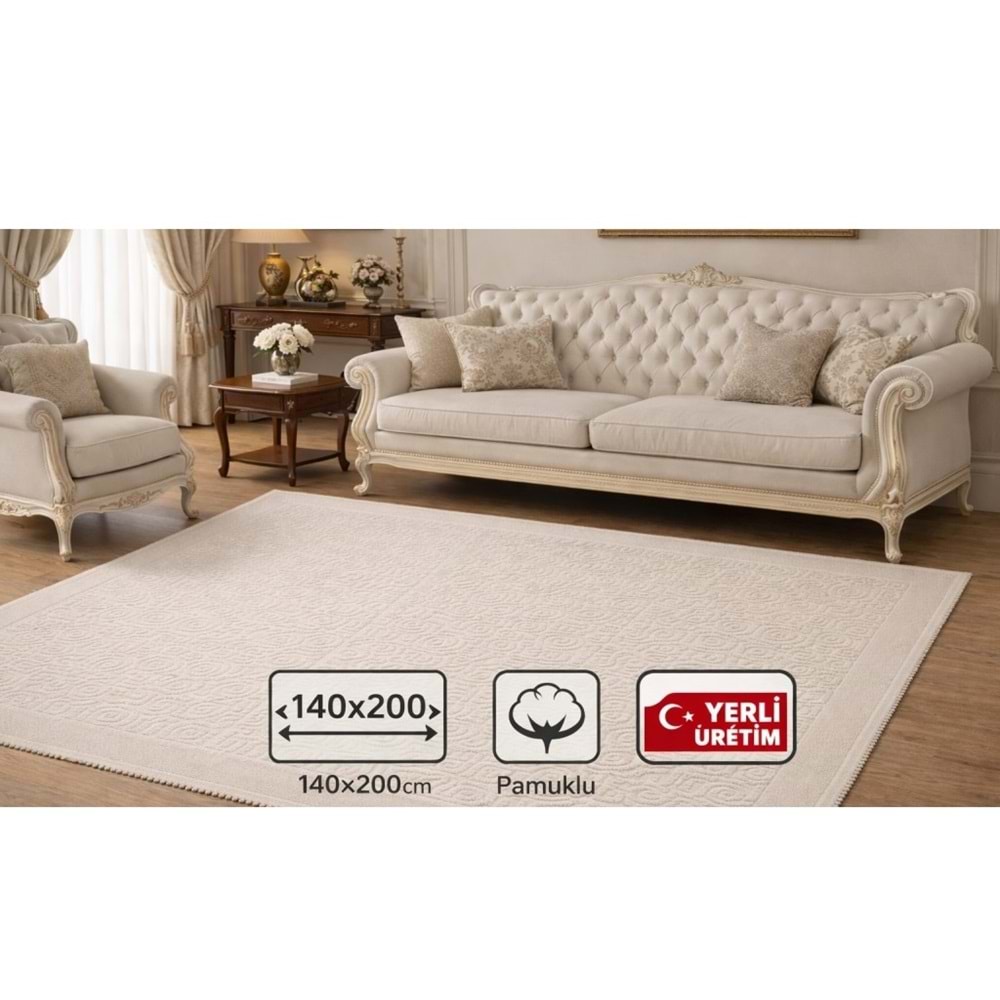 Pamuklu Bukle Lüks Kilim (140x200)-Spiral Krem