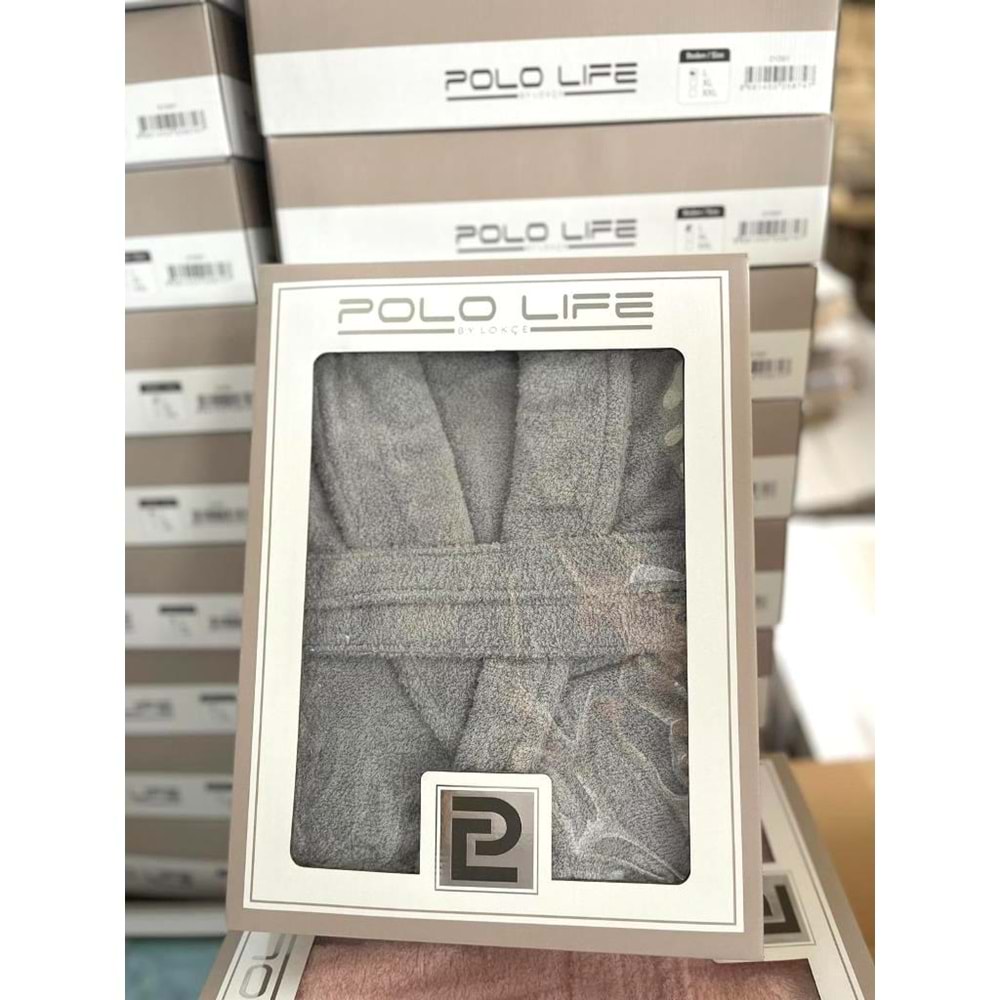 Polo Life Kutulu %100 Pamuk Tek Bornoz Şalyaka-Gri (L Beden)