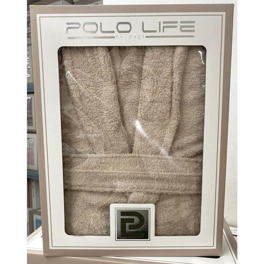 Polo Life Kutulu %100 Pamuk Tek Bornoz Şalyaka-Bej (XXL Beden)