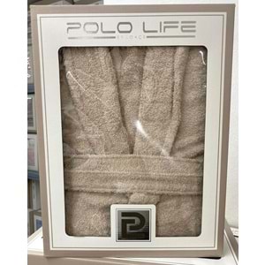 Polo Life Kutulu %100 Pamuk Tek Bornoz Şalyaka-Bej (XXL Beden)
