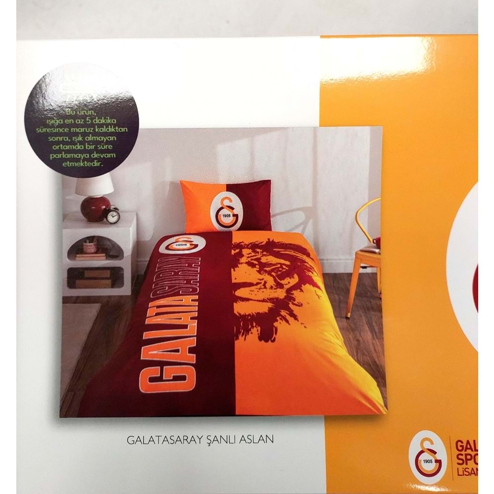 Taç Taraftar Lisanslı Ranforce (Gece Işıldayan) Çarşafı Lastikli Tek Kişilik Nevresim Takımı-Galatasaray Şanlı Aslan