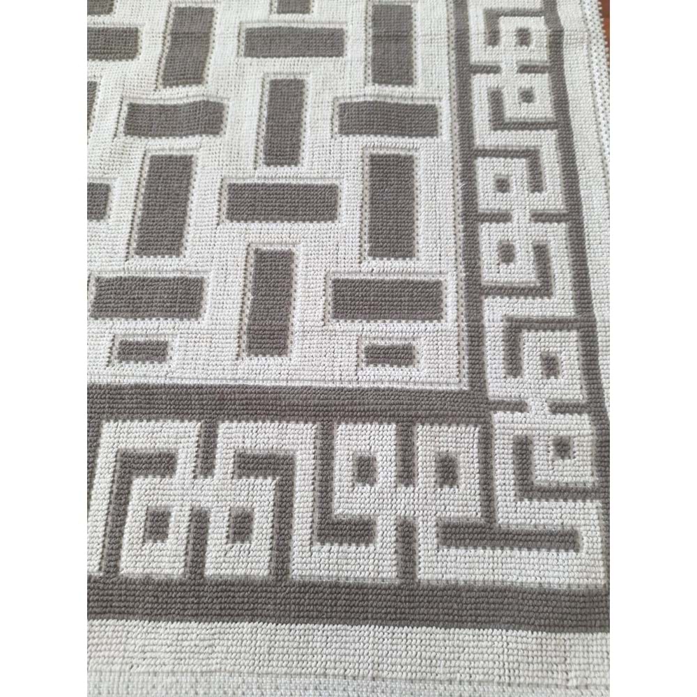 Pamuklu Bukle Lüks Kilim (80x150)-Labirent Kreme Kahve