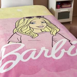 Taç Lisanslı Tek Kişilik Çocuk Battaniye (160x220)-Barbie Girl Malibu Pembe
