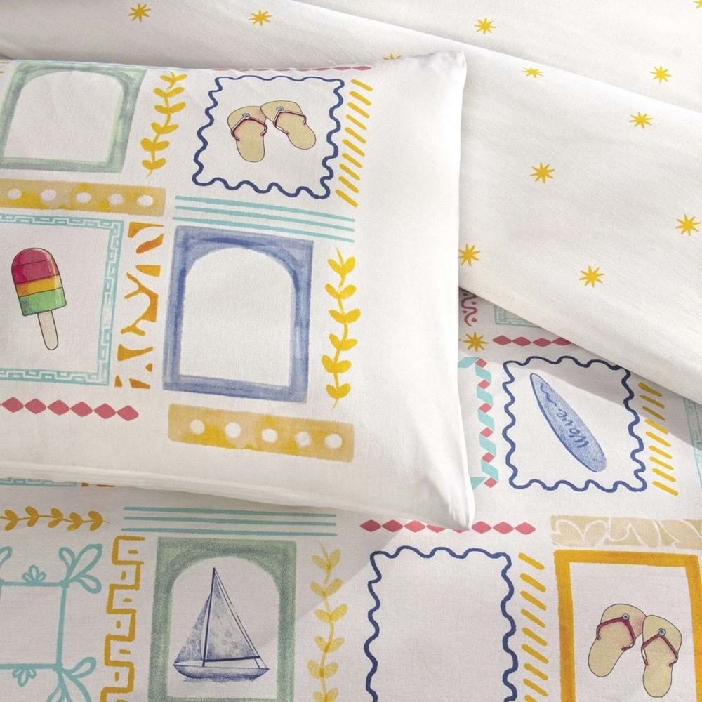 Taç Ranforce Çarşafı Lastikli Tek Kişilik Nevresim Takımı-Vario Sarı