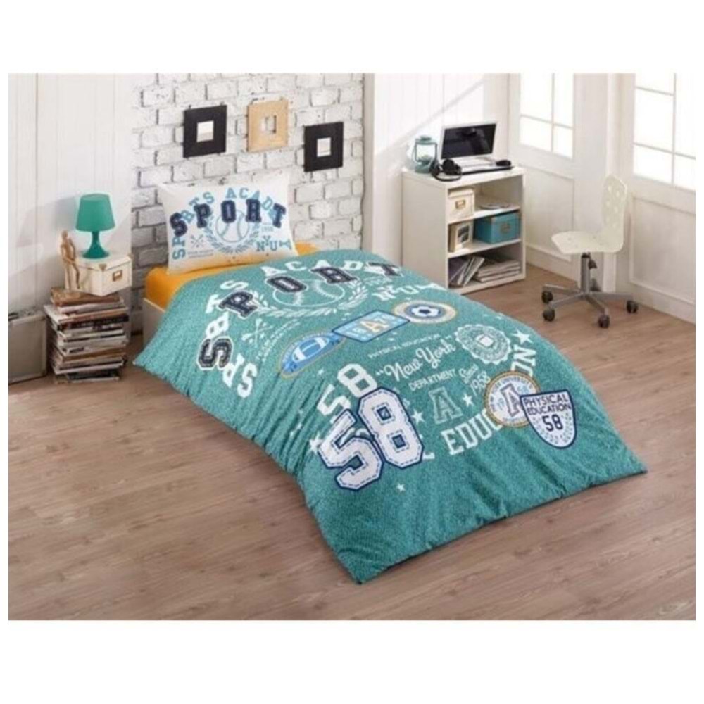 Kristal %100 Pamuk Ranforce Genç Model Tek Kişilik Nevresim Takımı-Sporty Mint