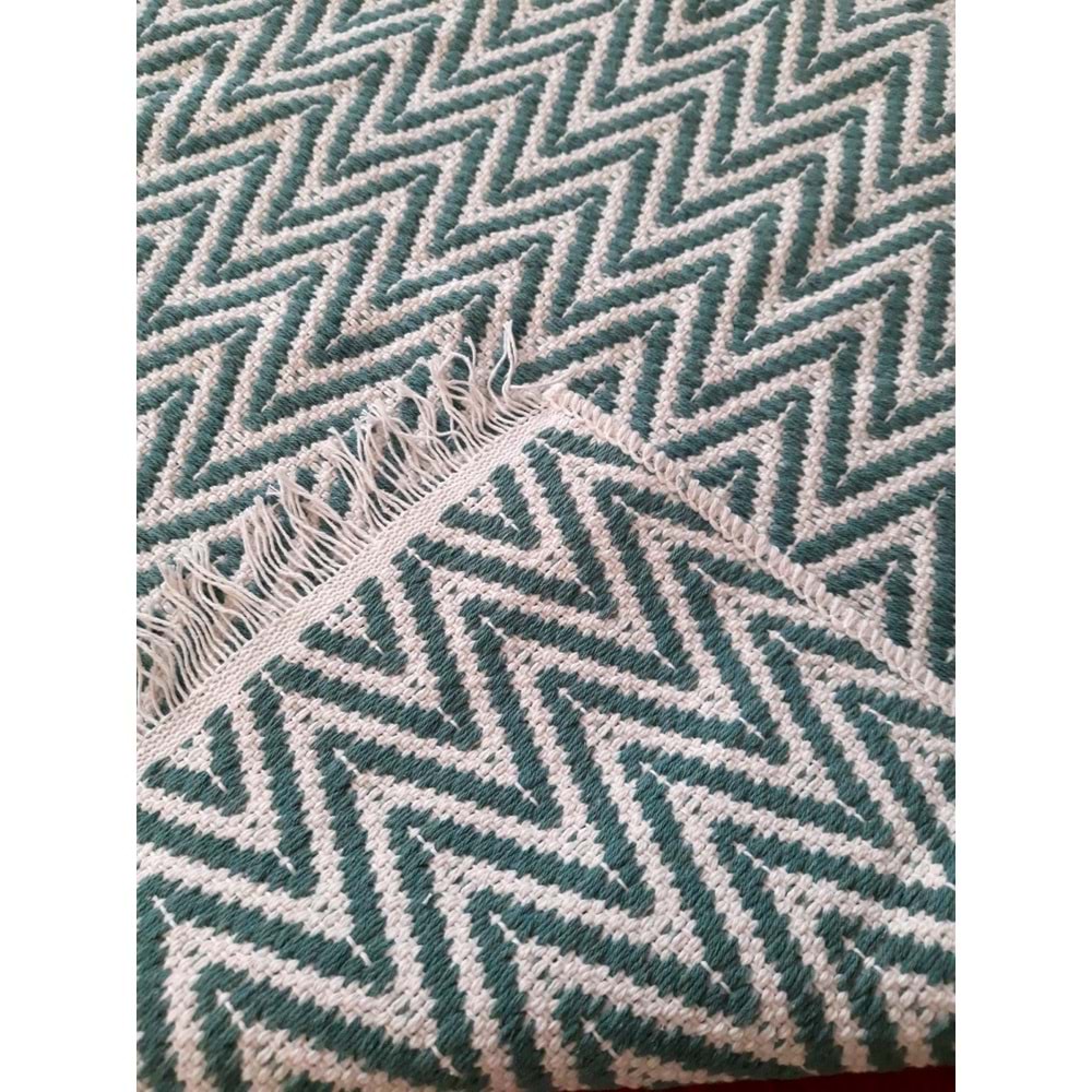 Pamuklu Cotton Kilim Çift Taraflı Yıkanabilir Dekoratif (80x150) - Mint v1