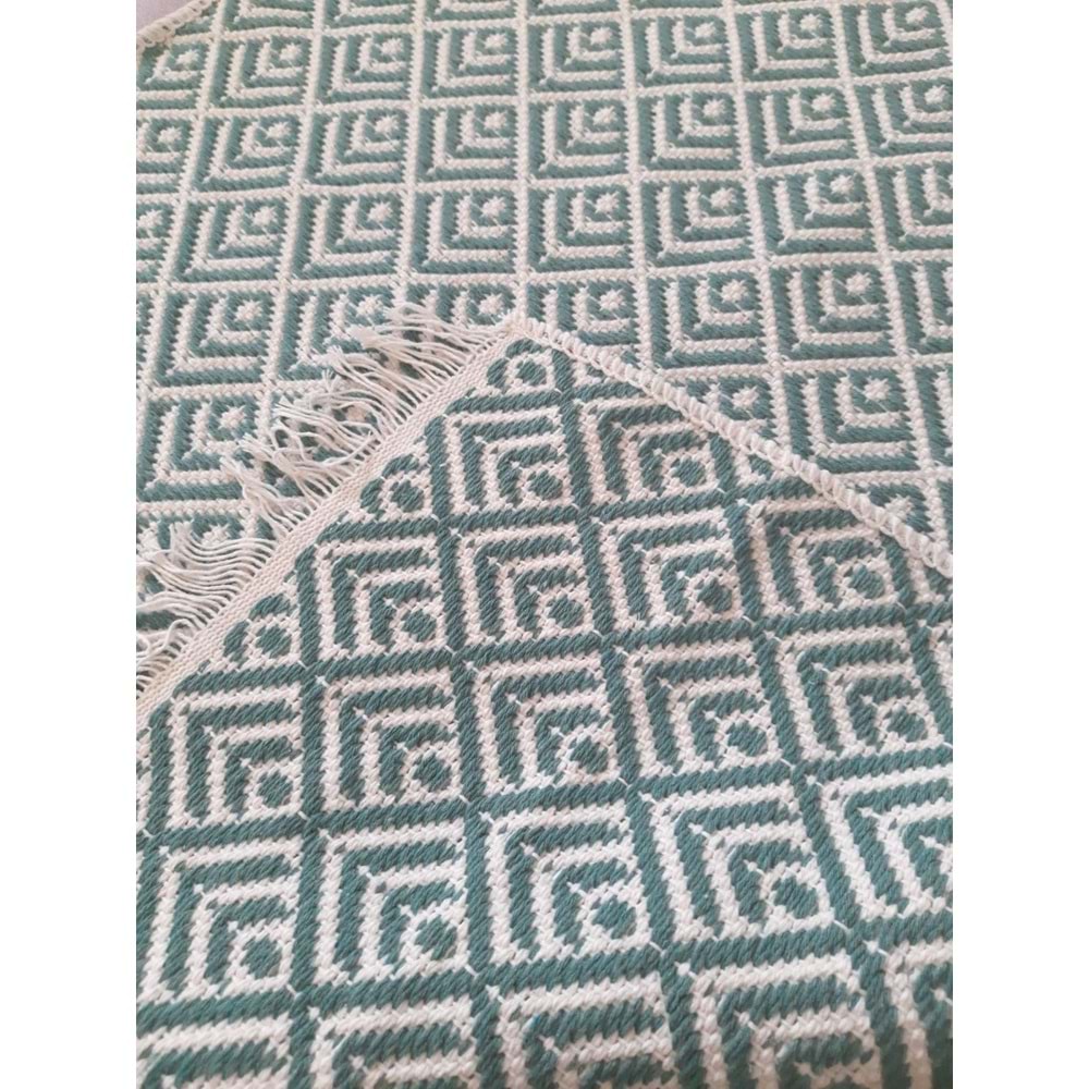 Pamuklu Cotton Kilim Çift Taraflı Yıkanabilir Dekoratif (80x150) - Mint v2