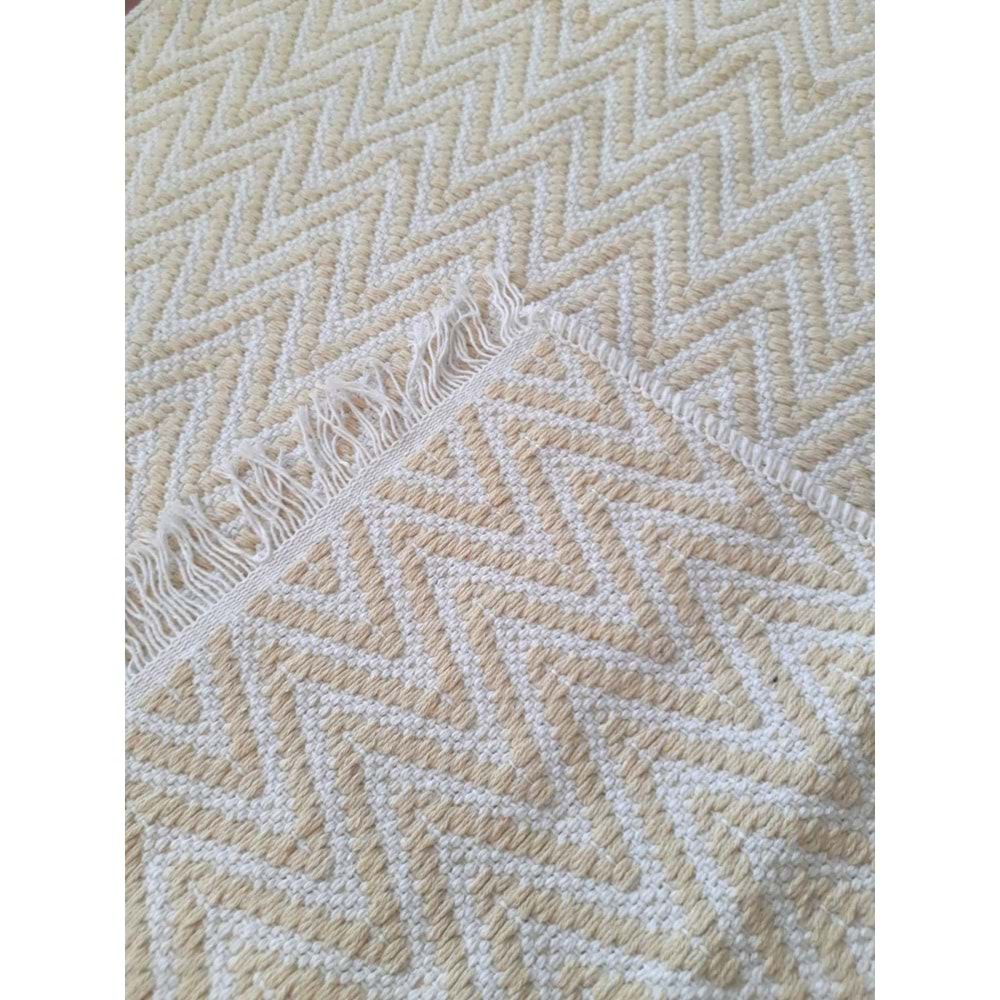 Pamuklu Cotton Kilim Çift Taraflı Yıkanabilir Dekoratif (80x150) - Sarı v1