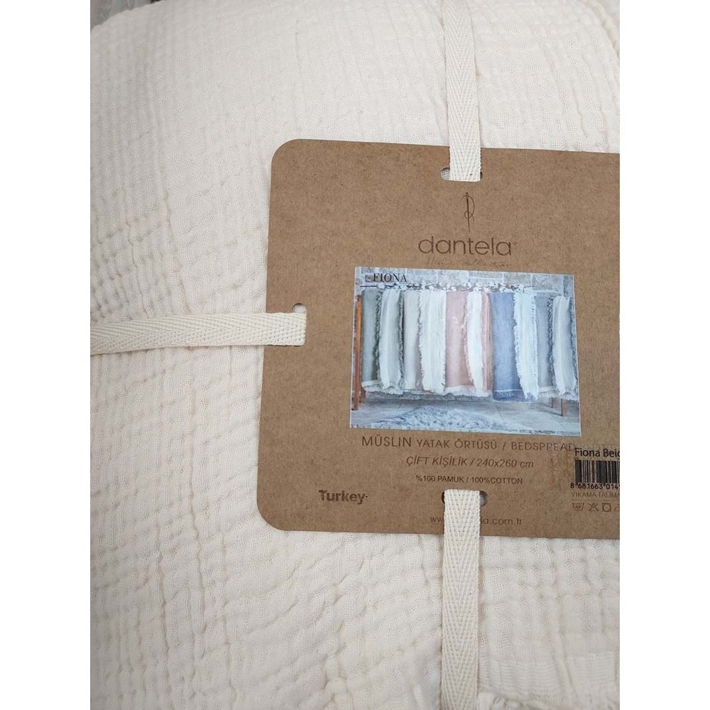 Dantela Fiona Bej Müslin Pamuk Anti-Alerjik Çift Kişilik Yatak Örtüsü (240x260)