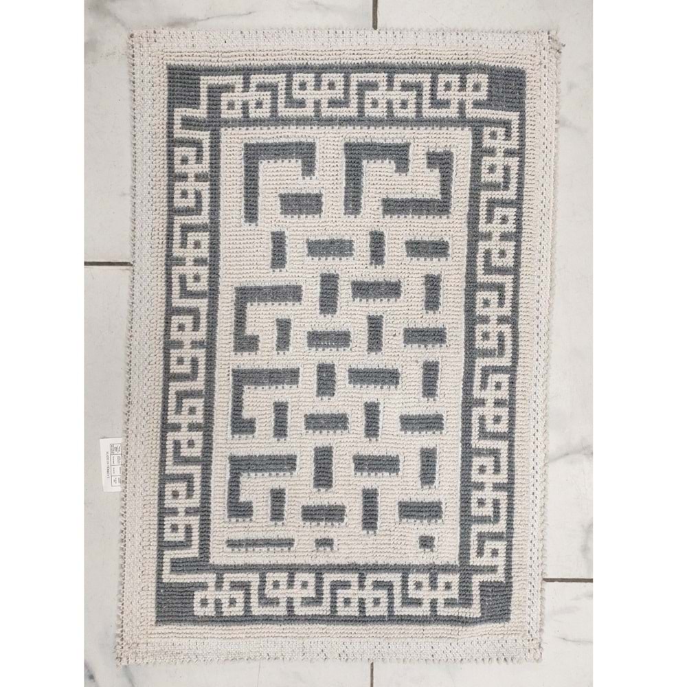 2 ADET Pamuklu Bukle Lüks Kilim (40x60)-Labirent Kreme Gri