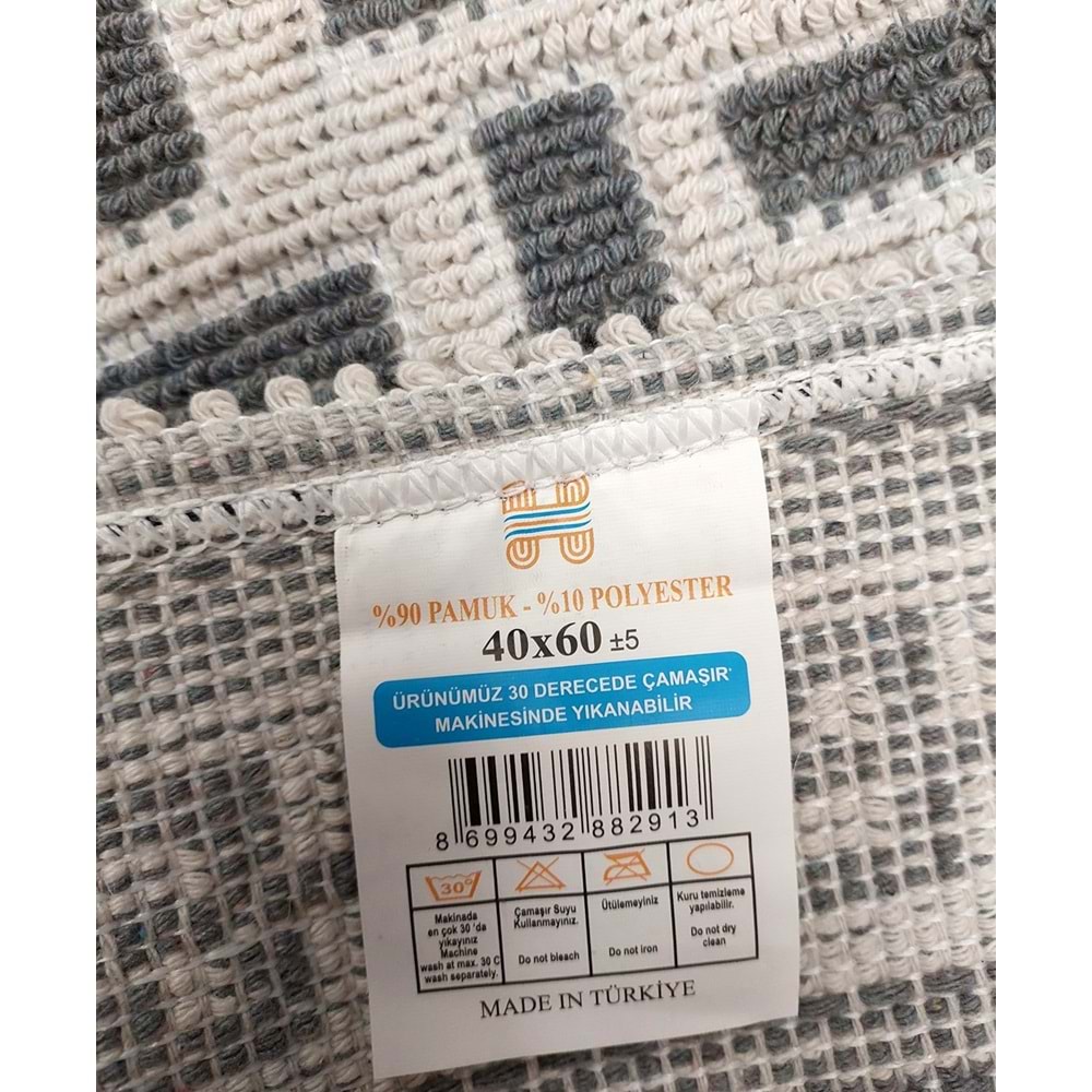 2 ADET Pamuklu Bukle Lüks Kilim (40x60)-Labirent Kreme Gri