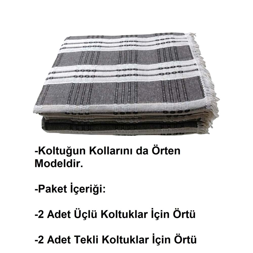 Buldan Pamuklu Koltuk Örtüsü Maxi Takım (3+3+1+1)-K.Kahve Krem