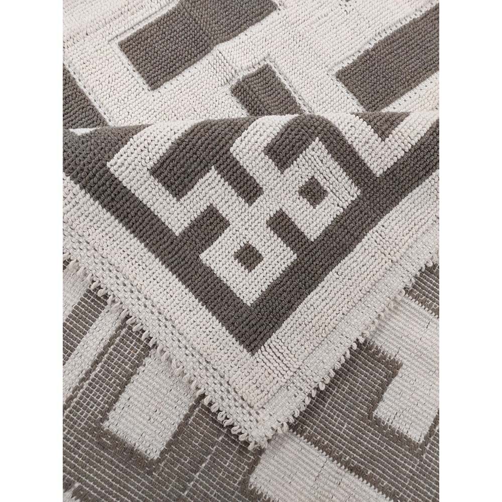 Pamuklu Bukle Lüks Kilim (140x200)-Labirent Kreme Kahve
