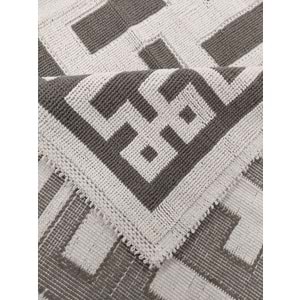 Pamuklu Bukle Lüks Kilim (140x200)-Labirent Kreme Kahve