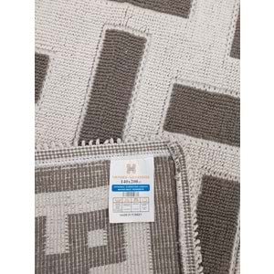 Pamuklu Bukle Lüks Kilim (140x200)-Labirent Kreme Kahve
