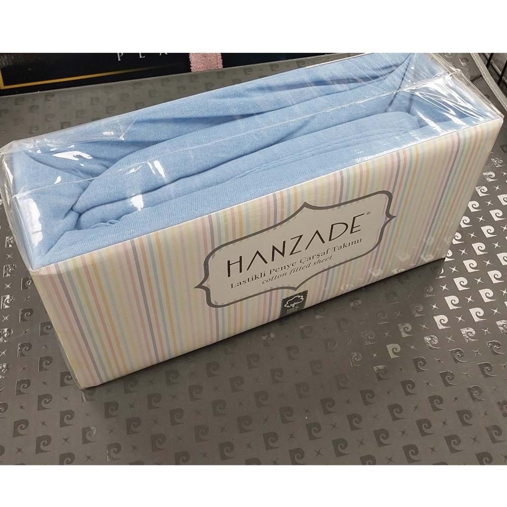 Hanzade %100 Pamuk Penye Lastikli Çift Kişilik Çarşaf Seti (160x200+30) - Mavi