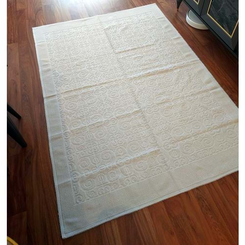 Pamuklu Bukle Lüks Kilim (60x100)-Spiral Düz Krem