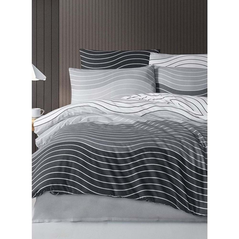 The Ecosse Çarşafı Lastikli Tek Kişilik Nevresim Takımı-Wave Gri