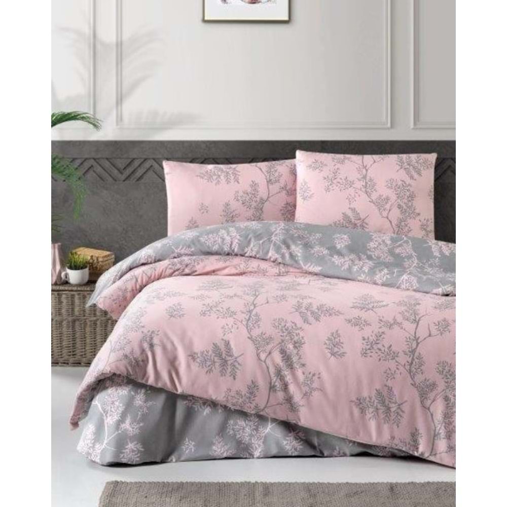 The Ecosse Çarşafı Lastikli Tek Kişilik Nevresim Takımı-Forest Pudra