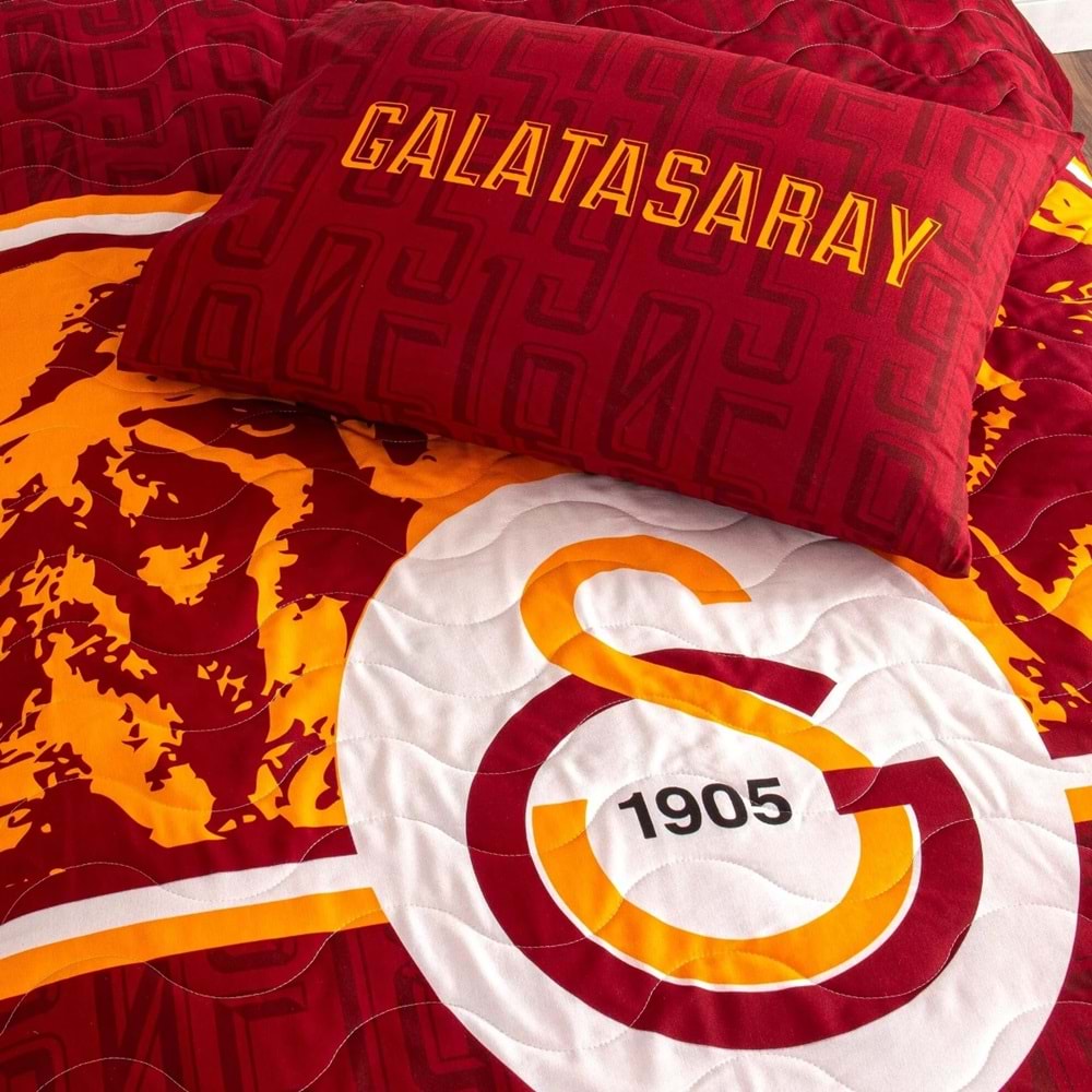 Taç Taraftar Lisanslı Pamuklu Tek Kişilik Yatak Örtüsü Seti (160x230)-Galatasaray Şanlı Aslan