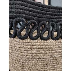 Doğal Hasır Jüt El Örmesi Günlük Kullanım ve Plaj İçin Uygun Bayan Çanta-Bej Siyah Trikotlu