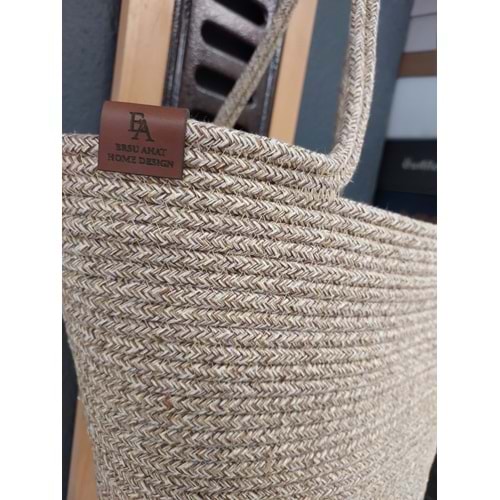 Doğal Hasır Jüt El Örmesi Günlük Kullanım ve Plaj İçin Uygun Bayan Çanta-Bej Kırçıllı