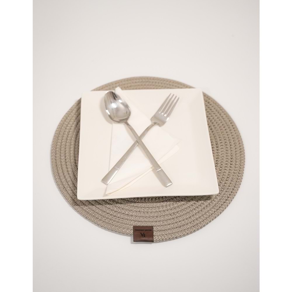 4 Adet Hasır Görünümlü Jüt Supla, Amerikan Servis Lüx Sunum Tabak Altlığı - Bej