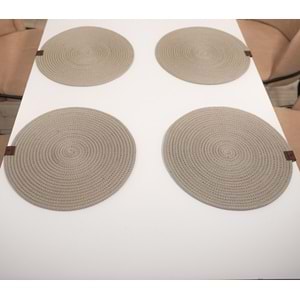 4 Adet Hasır Görünümlü Jüt Supla, Amerikan Servis Lüx Sunum Tabak Altlığı - Bej