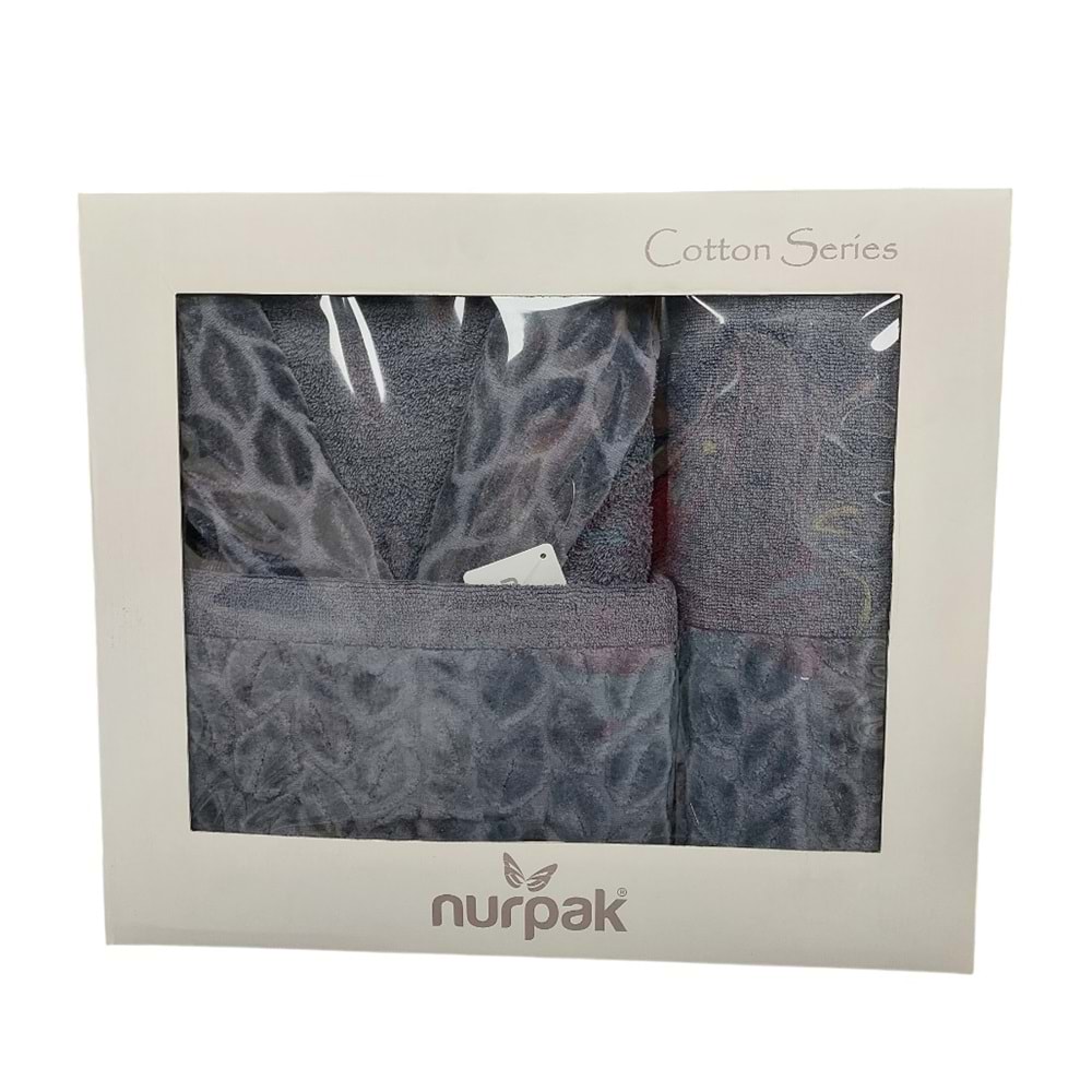 Nurpak Tek Kişilik Bornoz Seti Şalyaka-Hazal Antrasit (Beden XL-XXL)