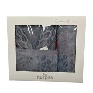 Nurpak Tek Kişilik Bornoz Seti Şalyaka-Hazal Antrasit (Beden XL-XXL)