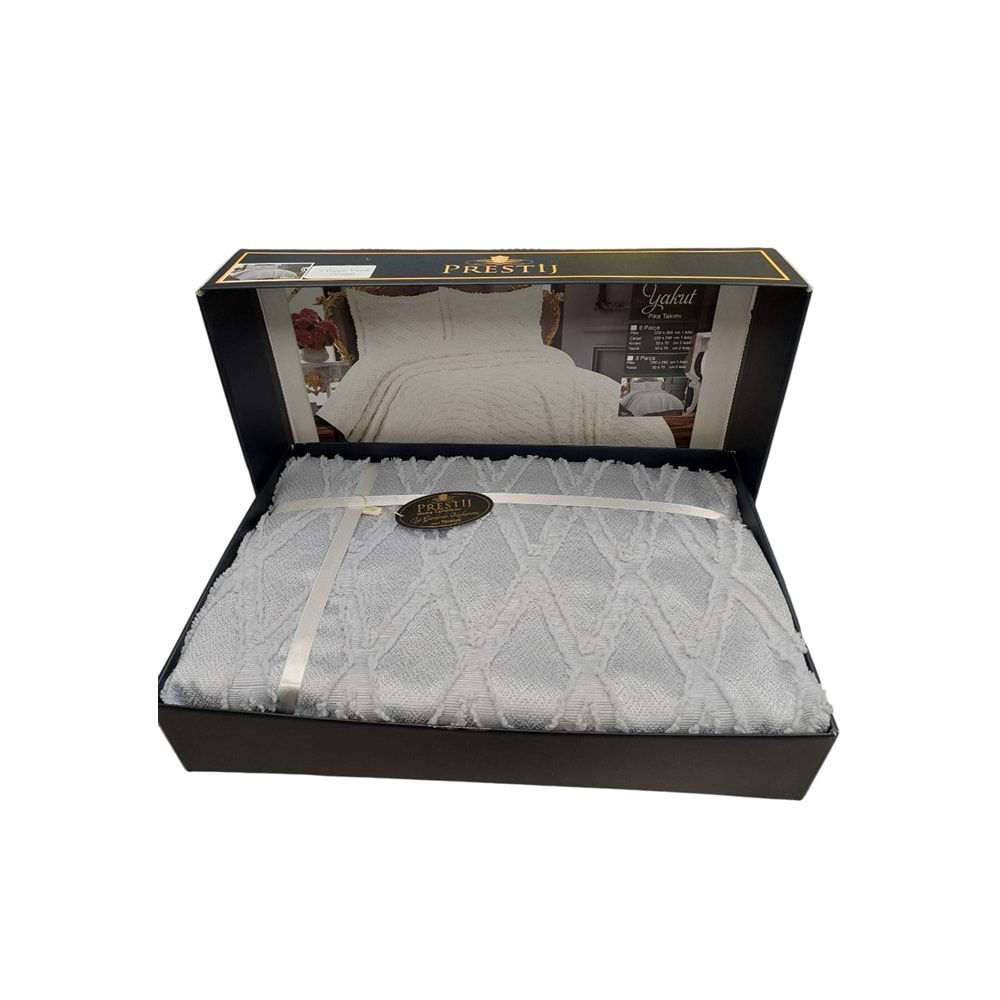 Prestij Puffy Yakut 3 Parça Çift Kişilik Yatak Örtüsü, Pike Örtüsü (250x260)-Gri