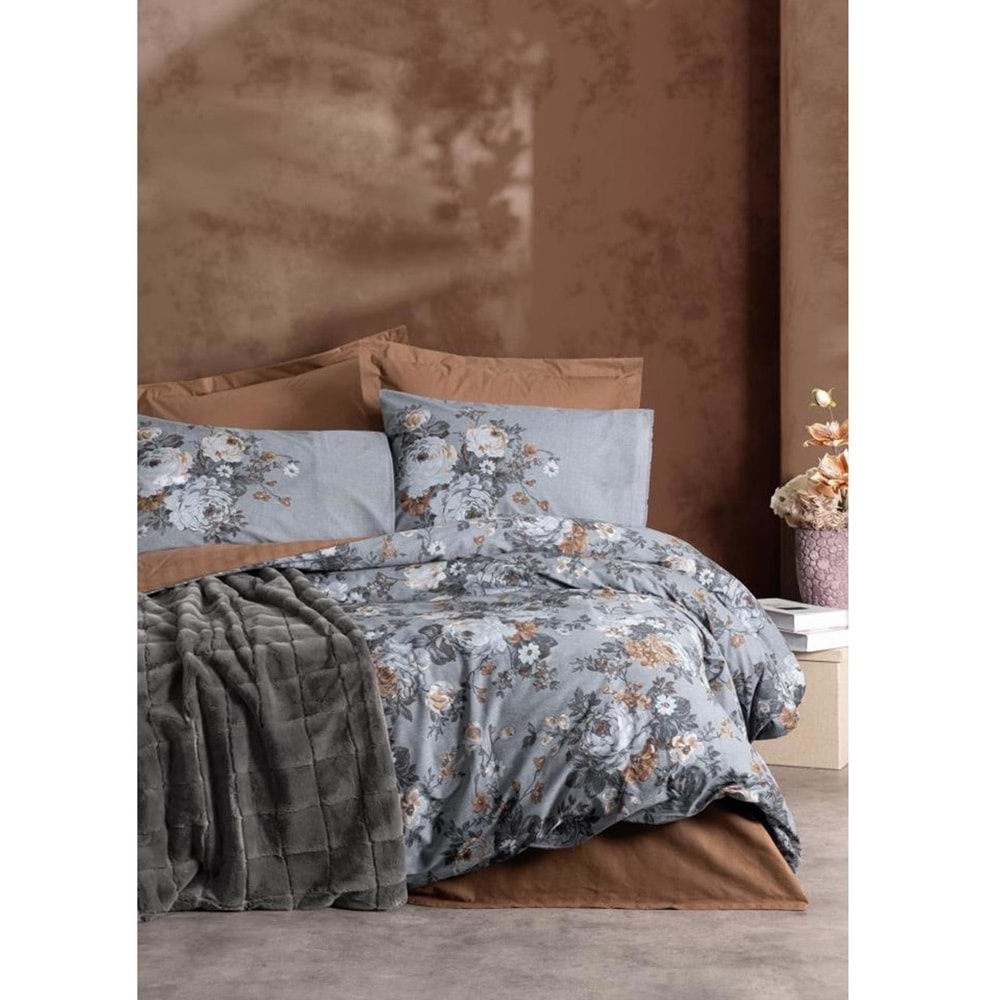 Cotton Box Trim Kürk Battaniyeli Çift Kişilik Nevresim Takımı-Smooth Antrasit