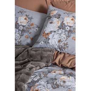 Cotton Box Trim Kürk Battaniyeli Çift Kişilik Nevresim Takımı-Smooth Antrasit