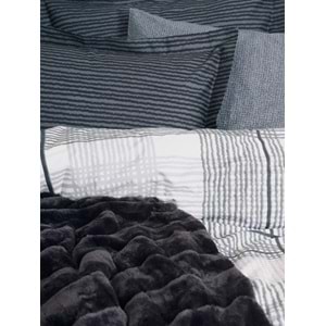 Cotton Box Trim Kürk Battaniyeli Çift Kişilik Nevresim Takımı-Smooth Siyah