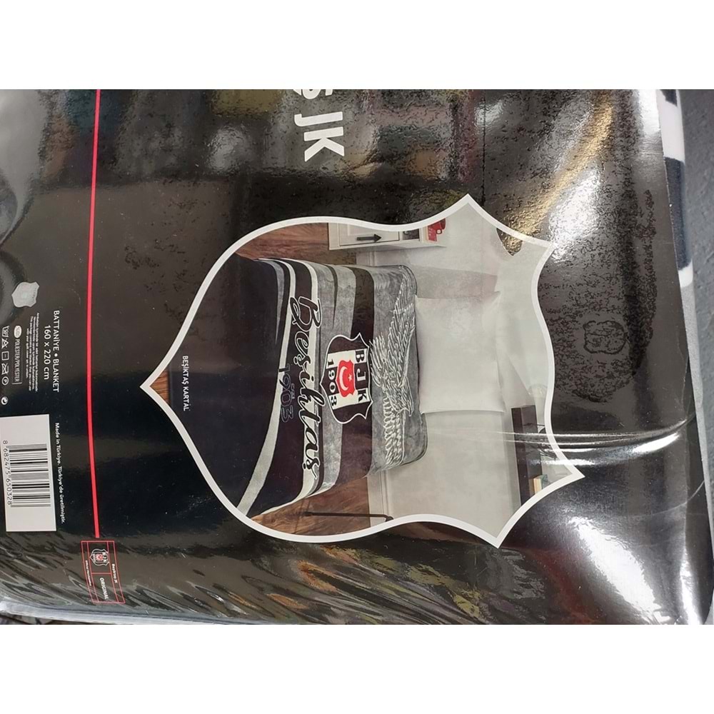 Taç Taraftar Lisanslı Tek Kişilik Battaniye (160x220)-BEŞİKTAŞ KARTAL