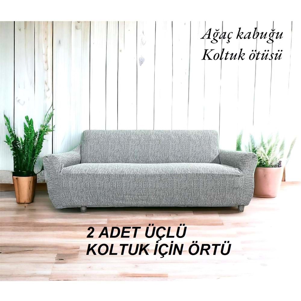 Altın Kelebek Jakarlı Streç Kaplama Maxi Çekyat Koltuk Örtüsü (3+3)-Gri YENİ