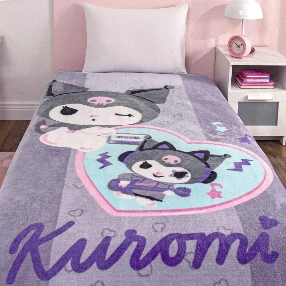 Taç Lisanslı Tek Kişilik Çocuk Battaniye (160x220)-Kuromi Fun