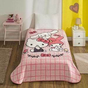 Taç Lisanslı Tek Kişilik Çocuk Battaniye (160x220)-Hello Kitty Friends Pembe