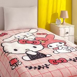Taç Lisanslı Tek Kişilik Çocuk Battaniye (160x220)-Hello Kitty Friends Pembe